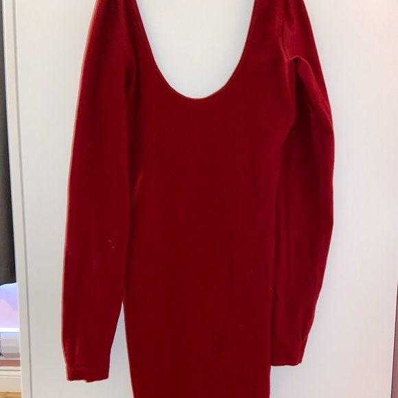 Scoop Neck Long Sleeve Midi Dress | Deep Red - Picture 1 of 5